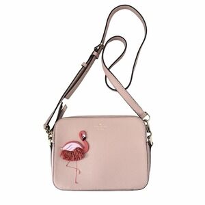 Kate Spade By The Pool Flamingo Leather Camera Bag Pale Pink Crossbody Bag